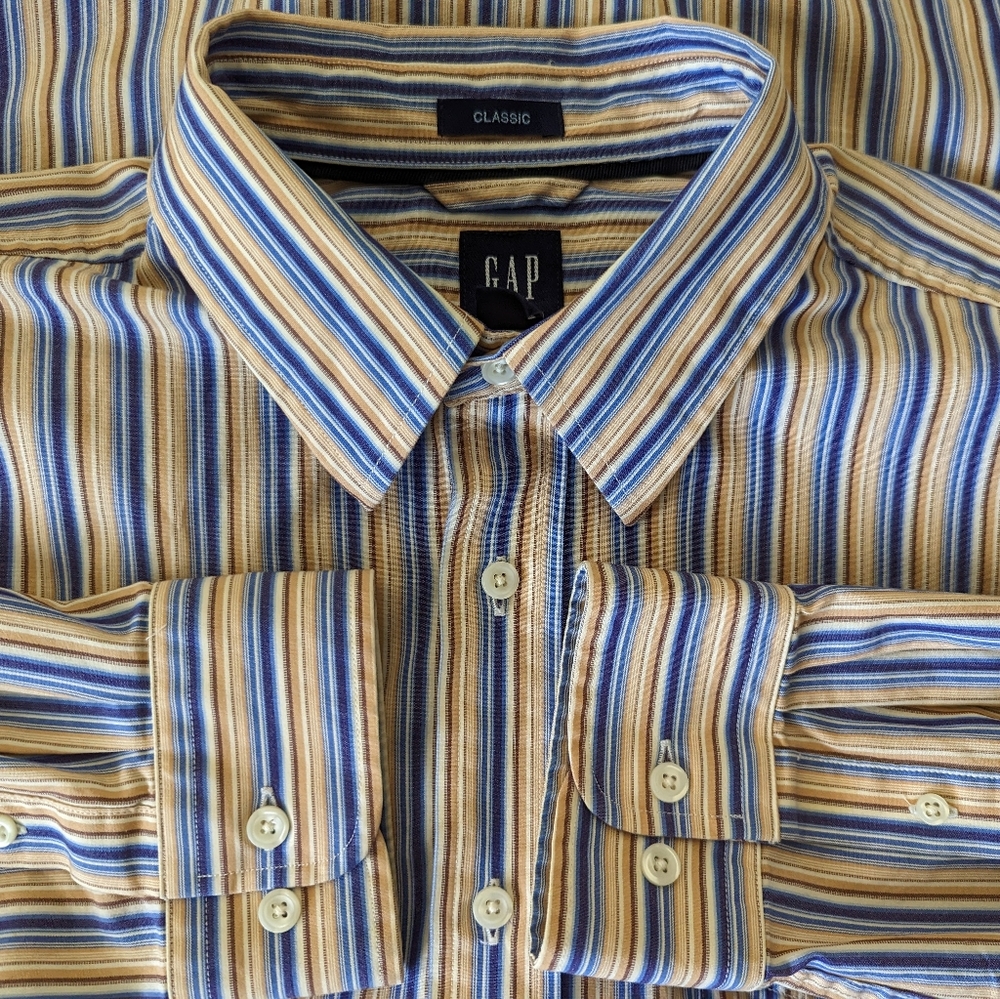 Gap Men's Striped Long Sleeve Shirt Large Classic Fit